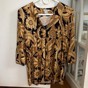 Nieves Lavi Black and Gold Paisley Silk Blouse Medium